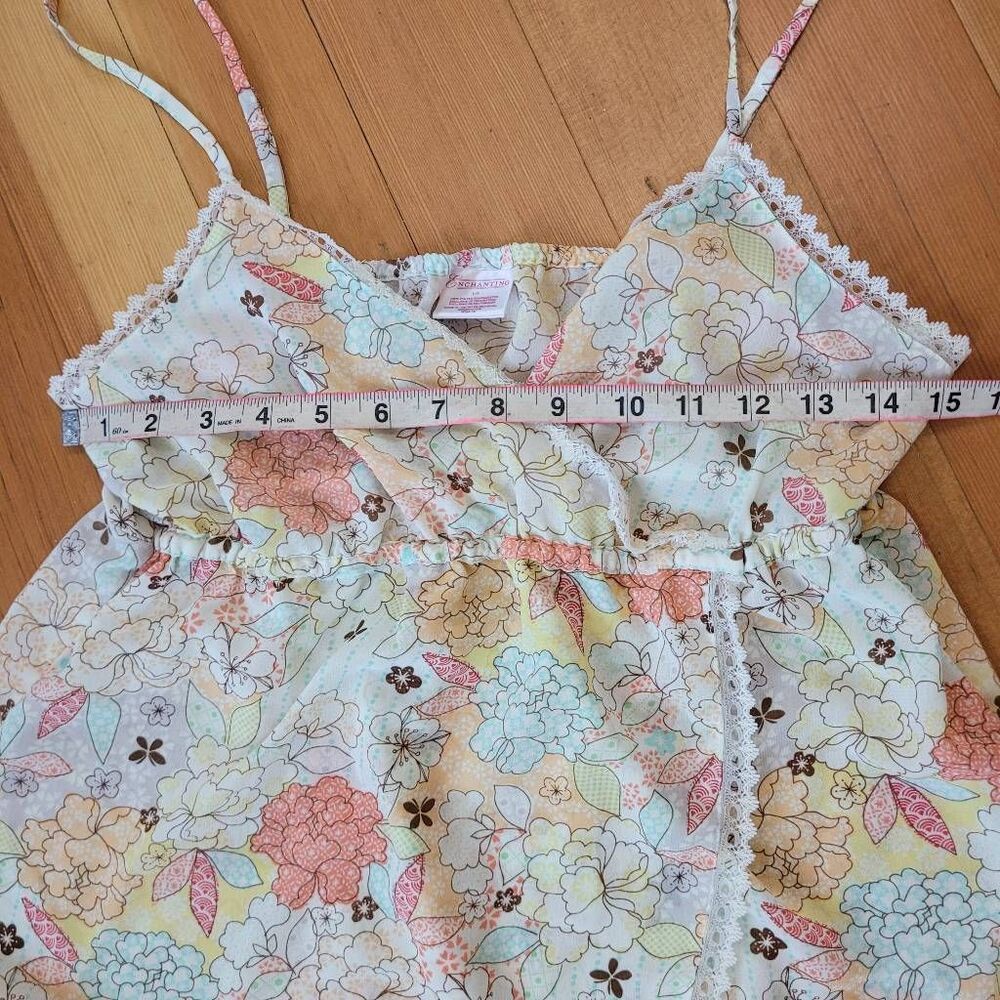 Vintage Y2K large floral pajama set babydoll cut top lace details bow boho maxim - Picture 10 of 14